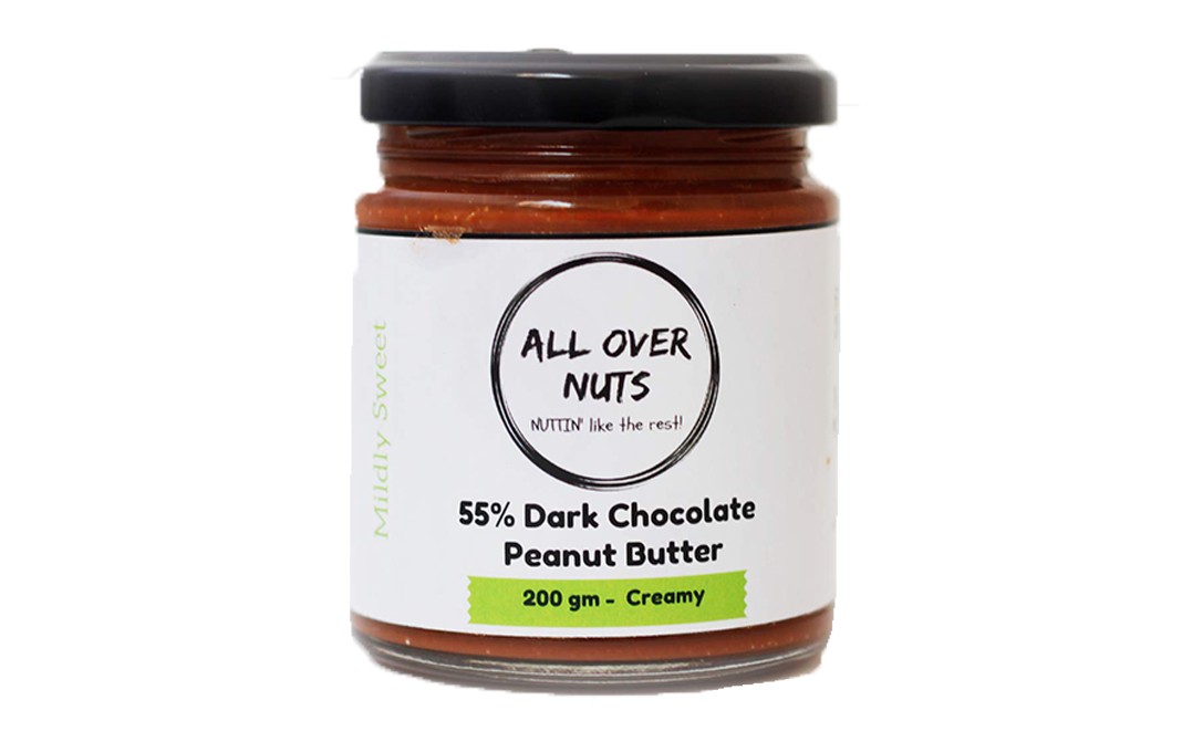 All Over Nuts 55% Dark Chocolate Peanut Butter Creamy  Glass Jar  200 grams